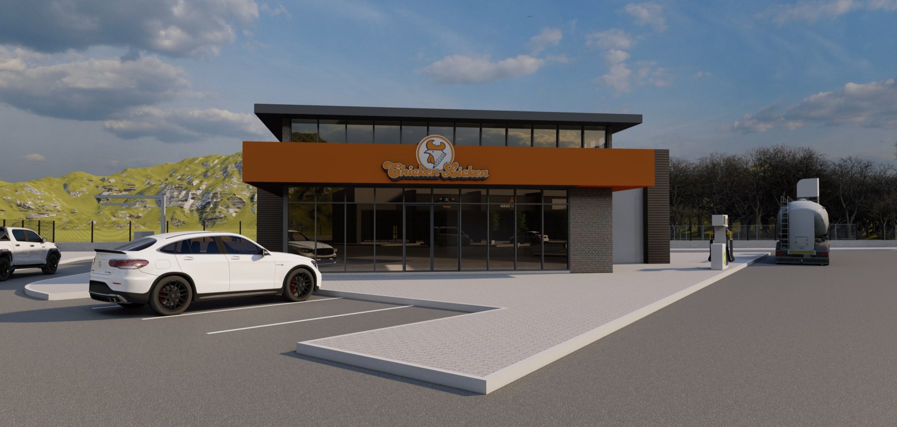 Render of a standalone restaurant unit at the centre