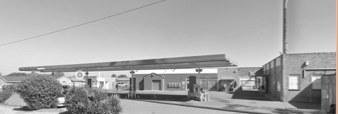 Existing forecourt and workshop buildings on the Tasbet Crossing site