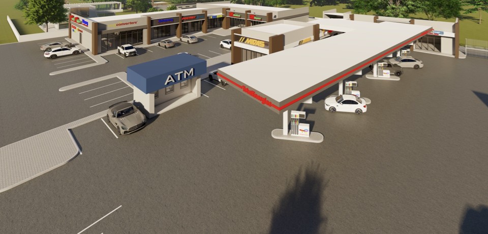 Aerial view of the proposed Tasbet Crossing shopping complex and petrol station